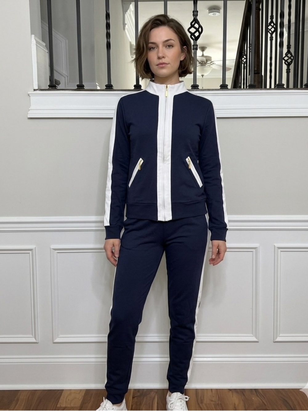 Sutton Studio Navy & White Colorblock Tracksuit Set 100% cotton‎ - Size M New.